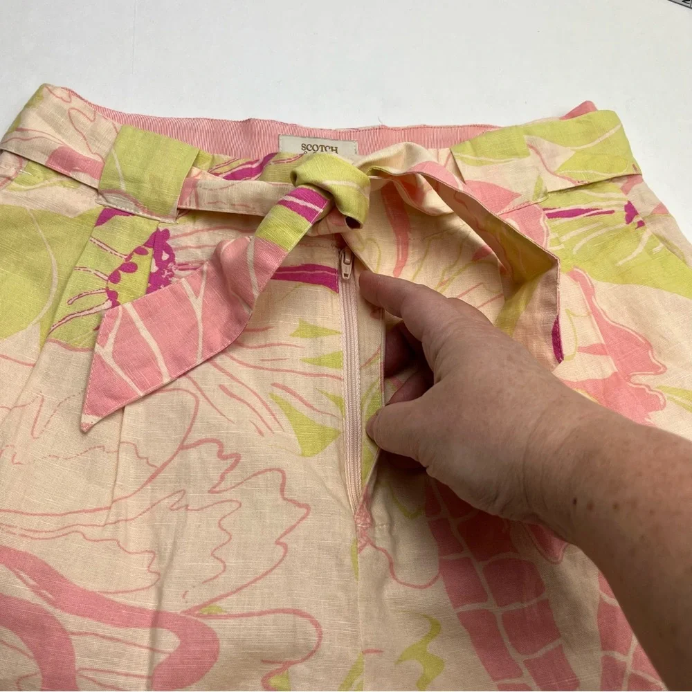 Scotch & Soda High Rise Mid Length Shorts Pink Green Floral Print Womens Size XS